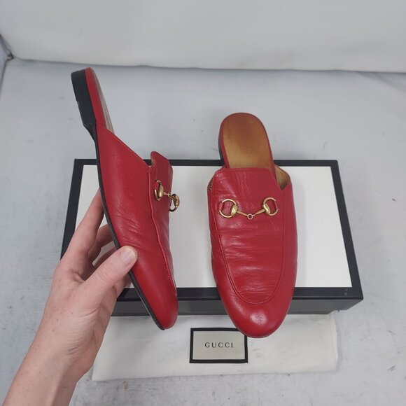 Gucci Princetown Red Leather Slip-on Mule Shoe - Picture 5 of 12